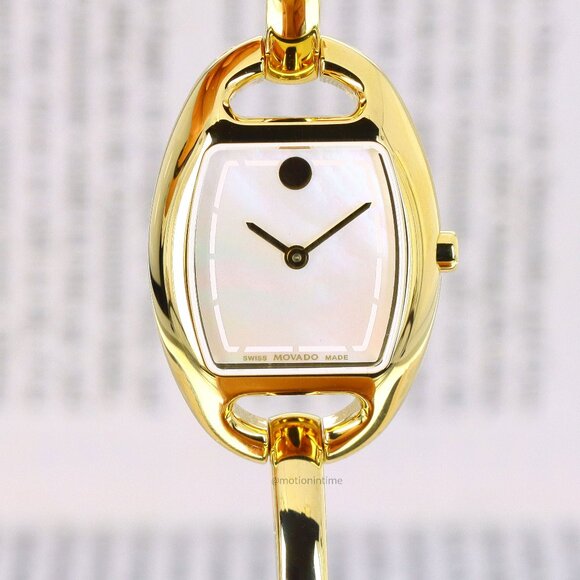 Movado Miri Ladies 0606608, Mother of Pearl Dial - Yellow Gold Tone on Bangle - Picture 1 of 11